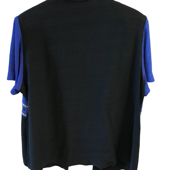 Vintage Blazer Tunic: 80s Blue & Black Jacket with Gold Trim, Plus Size 22WP - Picture 3 of 11